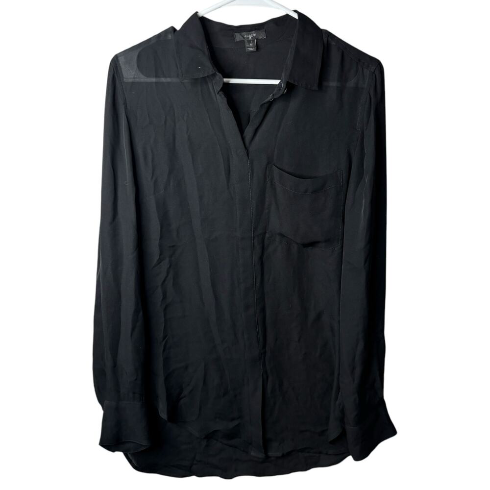 J.‎ Crew Semi Sheer Black Blouse Size 8 Classic Staple Capsule Wardrobe